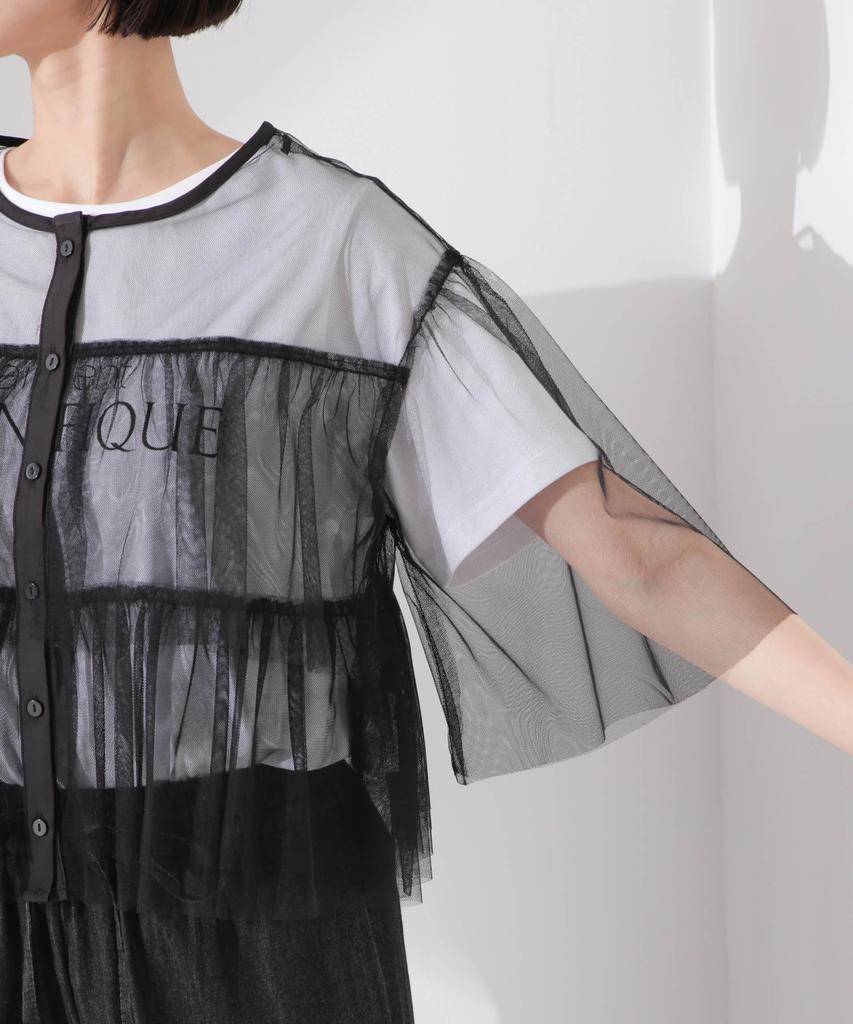 Nano Universe Tulle Tiered F Women's Blouse, 010, Black, 673-5121320