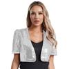 Womens Glitter Sequin Crop Jacket Short Sleeve Open Front Shiny Clubwear Party Outerwear Evening Cover Up