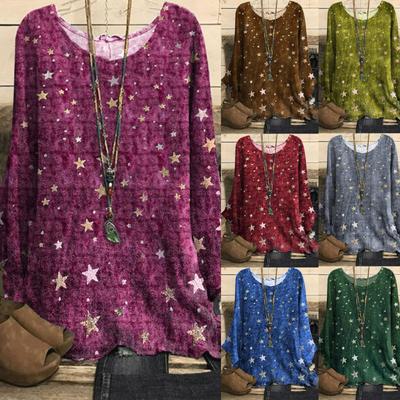 Модная женская футболка с круглым вырезом и принтом, повседневные свободные винтажные пуловеры, топы