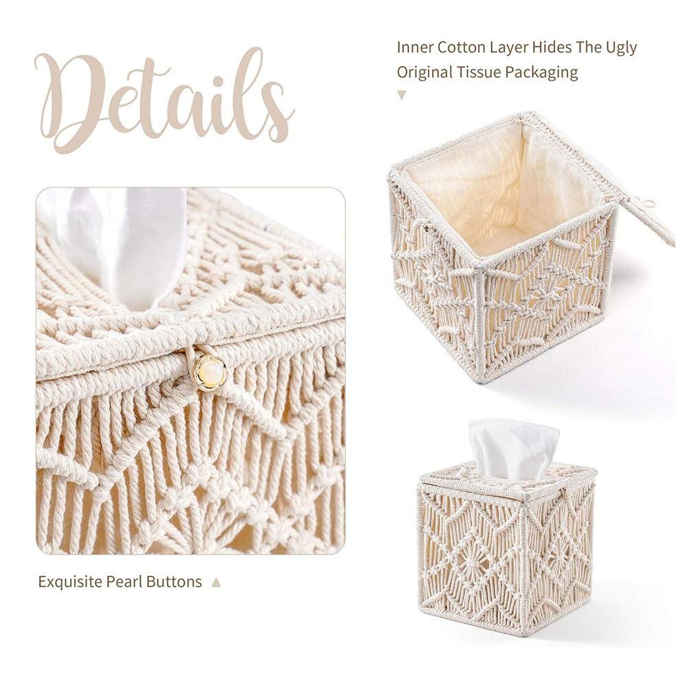 Cotton Tissue Box Cover Square Napkin Case Portable Tissues Holder Countertop Decor