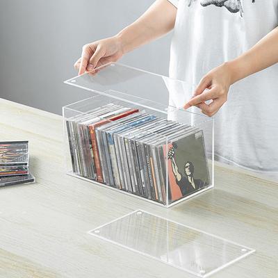 Акриловый ящик для хранения DVD/CD, прозрачный чехол-держатель для DVD с крышкой, штабелируемый органайзер для полок для DVD, CD, видеоигр, Blu-ray, книг