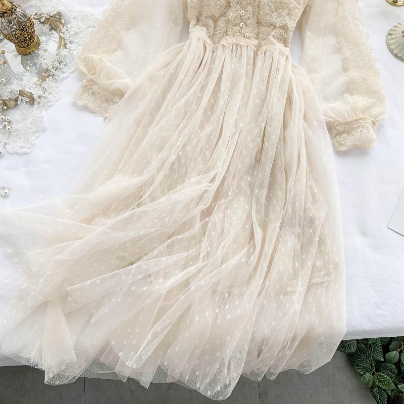 Весенне-осенние новые длинные платья. Шикарное женское платье из сетчатой пряжи с милым темпераментом.