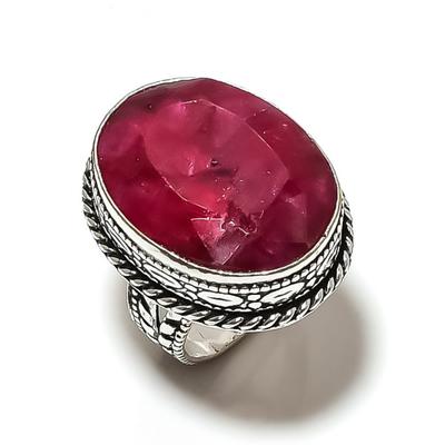 Рубин(Смоделированный) Драгоценный камень Ручная работа 925 Стерлинговое серебро Ювелирное кольцо Размер 8 J3M09