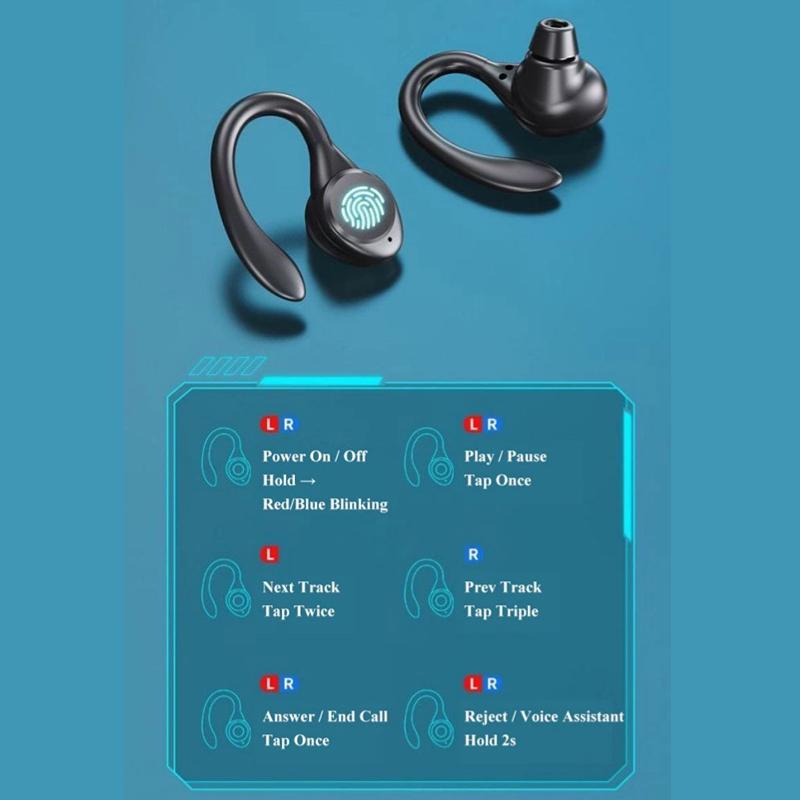 Sports Gaming Earphones Scissor Gate EarHook Wireless Bluetooth 5.3 Headphones Stereo Noise Reduction Low Latency Game Earbuds Headsets