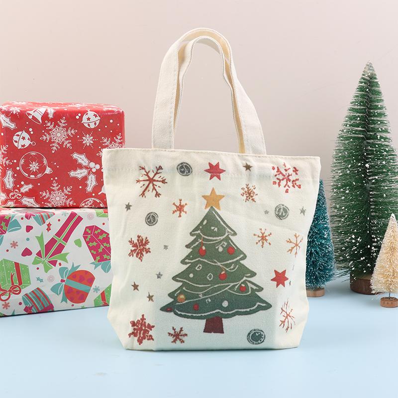 Christmas Gift Bags Cartoon Santa Claus Elk Christmas Tree Tote Canvas Bag Large Capacity Holiday Shopping Bag Happy New Year