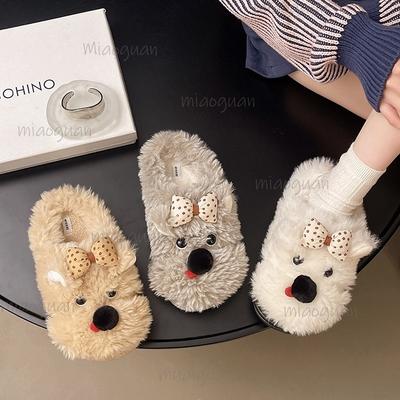 Прекрасные меховые тапочки в виде щенков, женские осенне-зимние домашние комнатные шлепанцы, теплая мультяшная обувь с собаками, удобные слипоны, pantuflas mujer