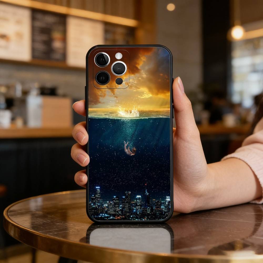 Чехол для телефона 'Новый Водный Сон' для iPhone 17,16,15,14,13,12,11 Plus,Pro Max, Мягкий Силиконовый Черный Чехол