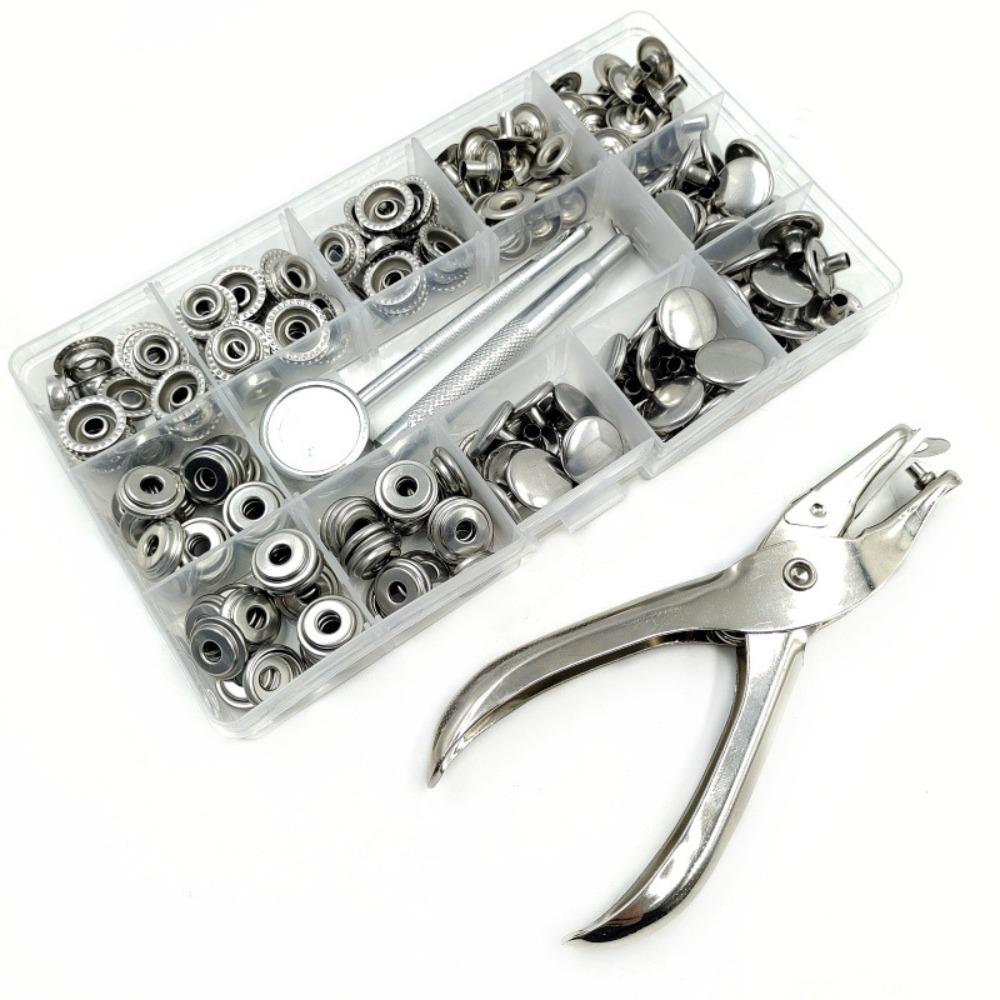 200Pcs Boxed Snaps Buttons Set Double Cap Leather Punch Pliers Durable Snap Fastener Kit DIY Craft