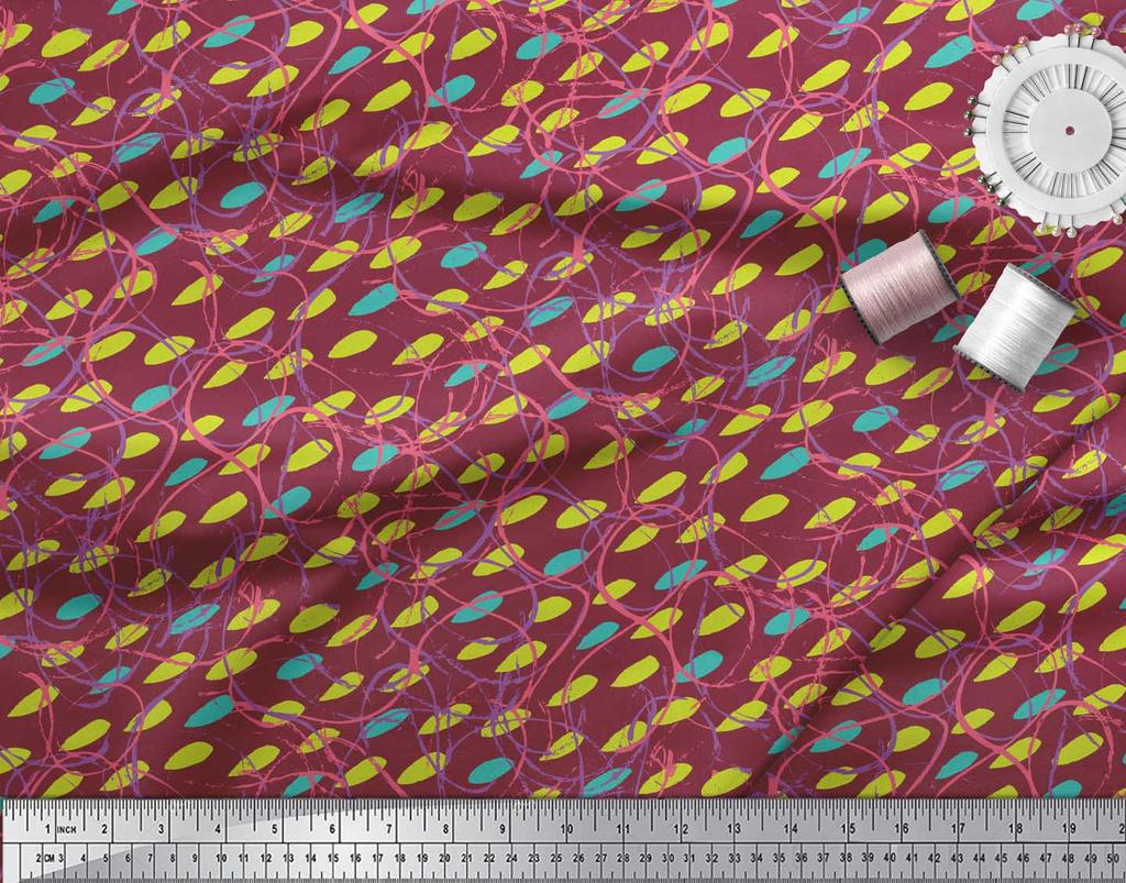 Soimoi Red Japan Crepe Satin Fabric Abstracts Abstract Print Fabric by the Metre 42 Inch