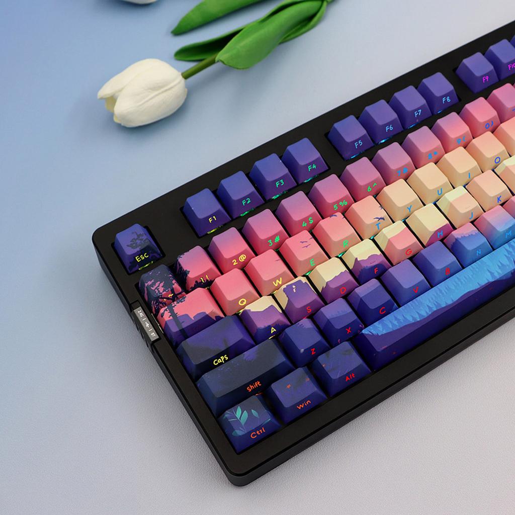 Колпачки для клавиш DoubleShots PBT с подсветкой 124 Purple Dreamland Dye-Sub с боковой гравировкой для механической клавиатуры 68/84/104