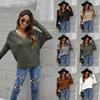 Autumn and Winter Women Sweater Solid Color Strapless Sexy V-neck Pullover Fashionable Personality Sweater Women