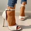 Fashion Ladies High Heels Sexy Dress Wedding Shoes Women's Ankle Strap Peep Toe High Heel Sandals White Buckle Snake Pattern Woman Pumps