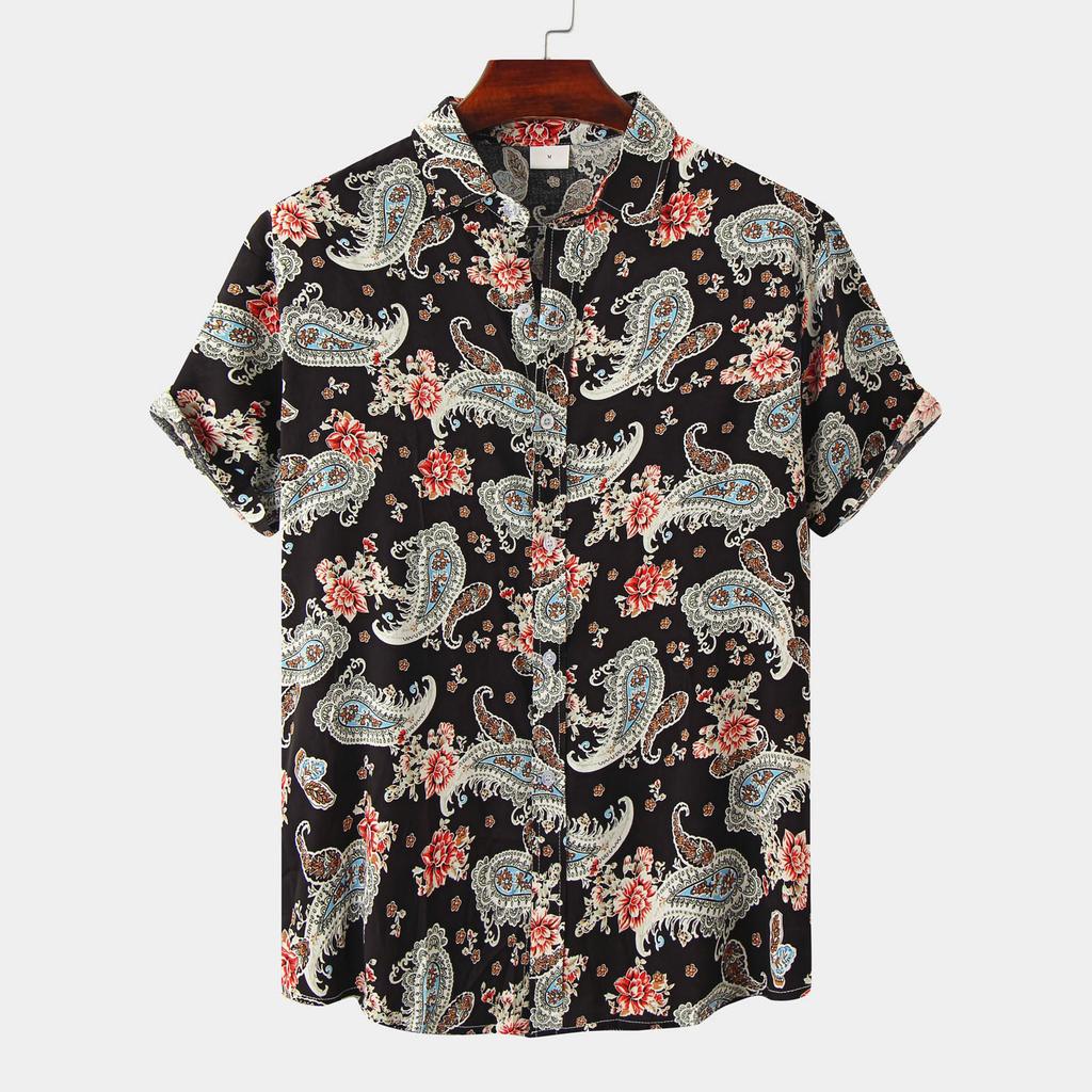 Новая летняя мужская рубашка с короткими рукавами и гавайским принтом больших размеров