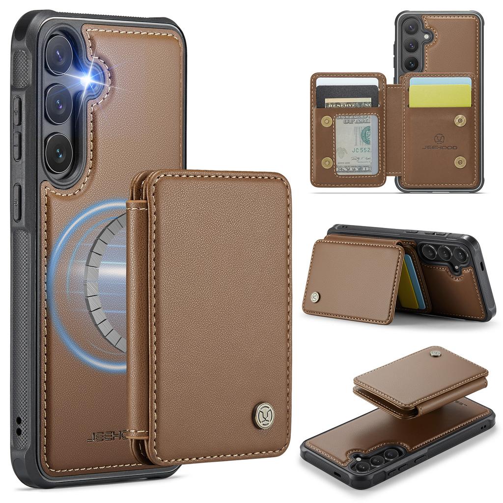 For Samsung Galaxy S25+ Case JEEHOOD J05 Leather Mobile Cover with Detachable Magnetic Card Bag