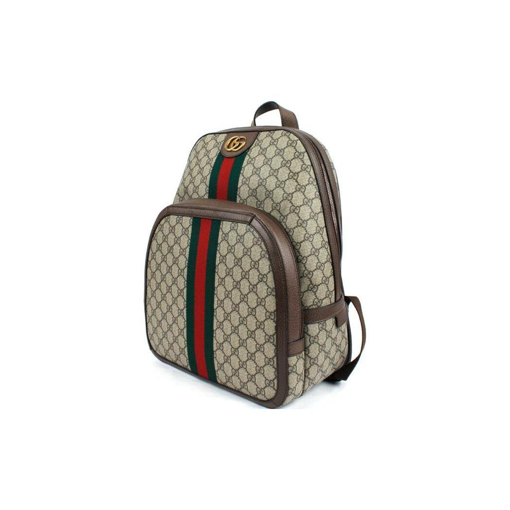 Gucci Ophidia Logo Stripe Web Canvas And Leather Medium Backpack Unisex backpacks Ebony Brown 547967-9U8BT-8994