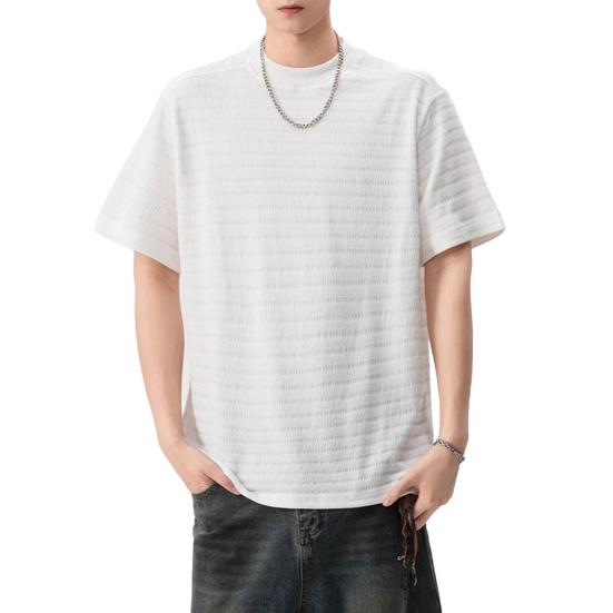 Мужская футболка с круглым вырезом и коротким рукавом, с 3D-полосатым жаккардовым узором, однотонная свободная летняя повседневная футболка