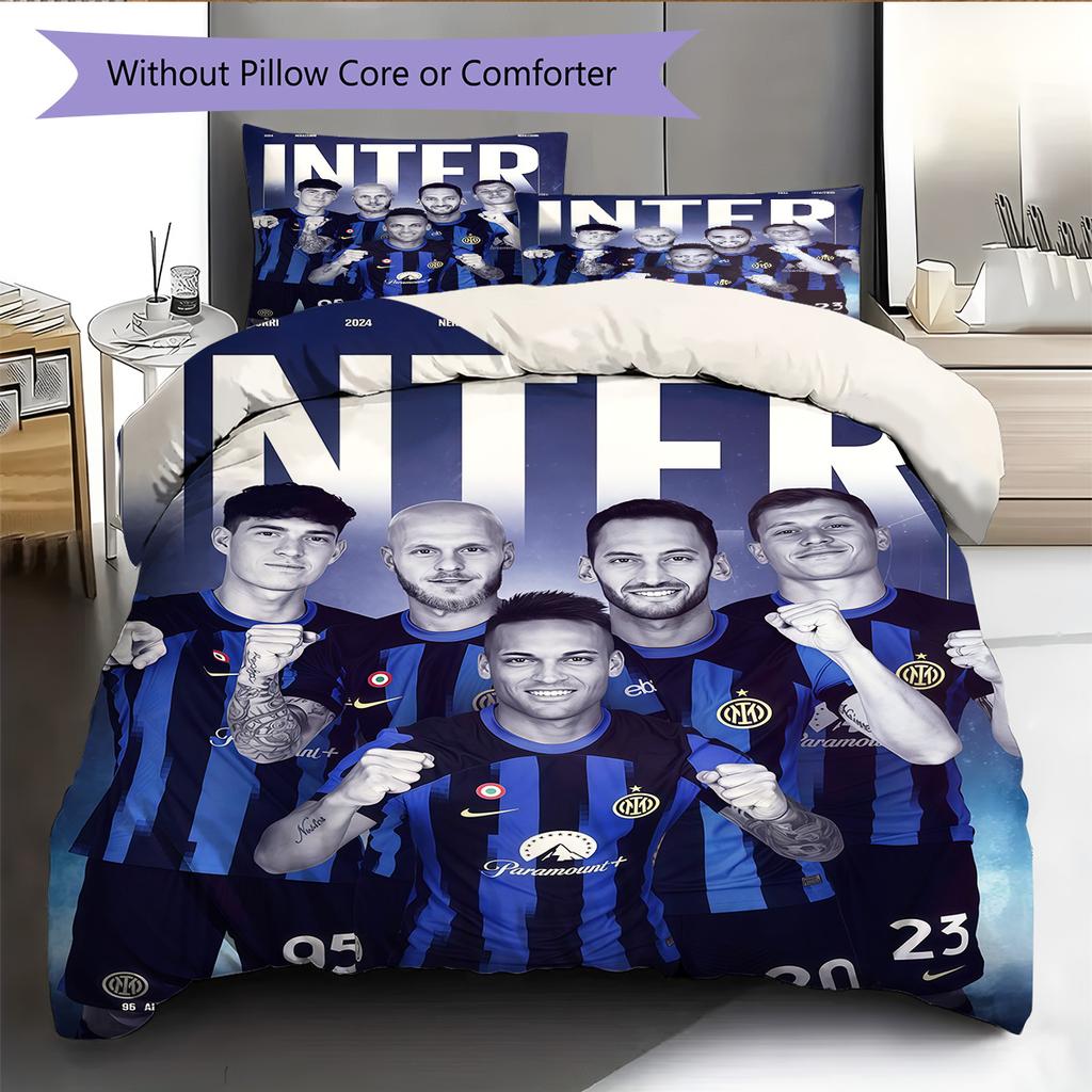 Inter Milan Pattern Bedding Quilt Set Quilt Cover Pillowcase Home Decoration Birthday Gift (1 * duvet cover + 2 * pillowcase, without core)