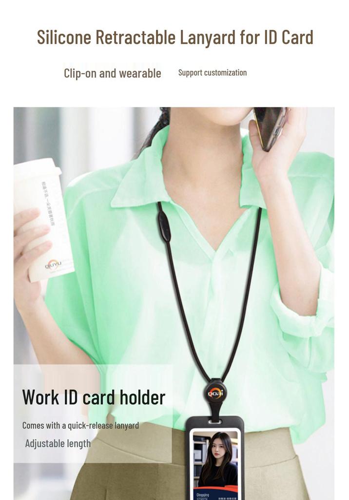 Double-Sided Transparent ID Card and Badge Holder with Round Silicone Lanyard