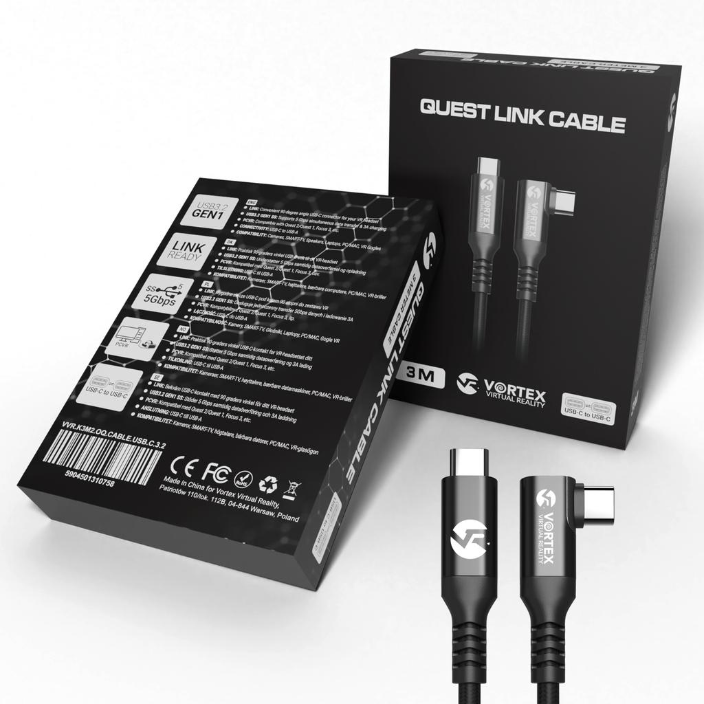 3m cable from VortexVR USB-C to Meta Quest Link | to Quest 3S Quest 3 Quest 2