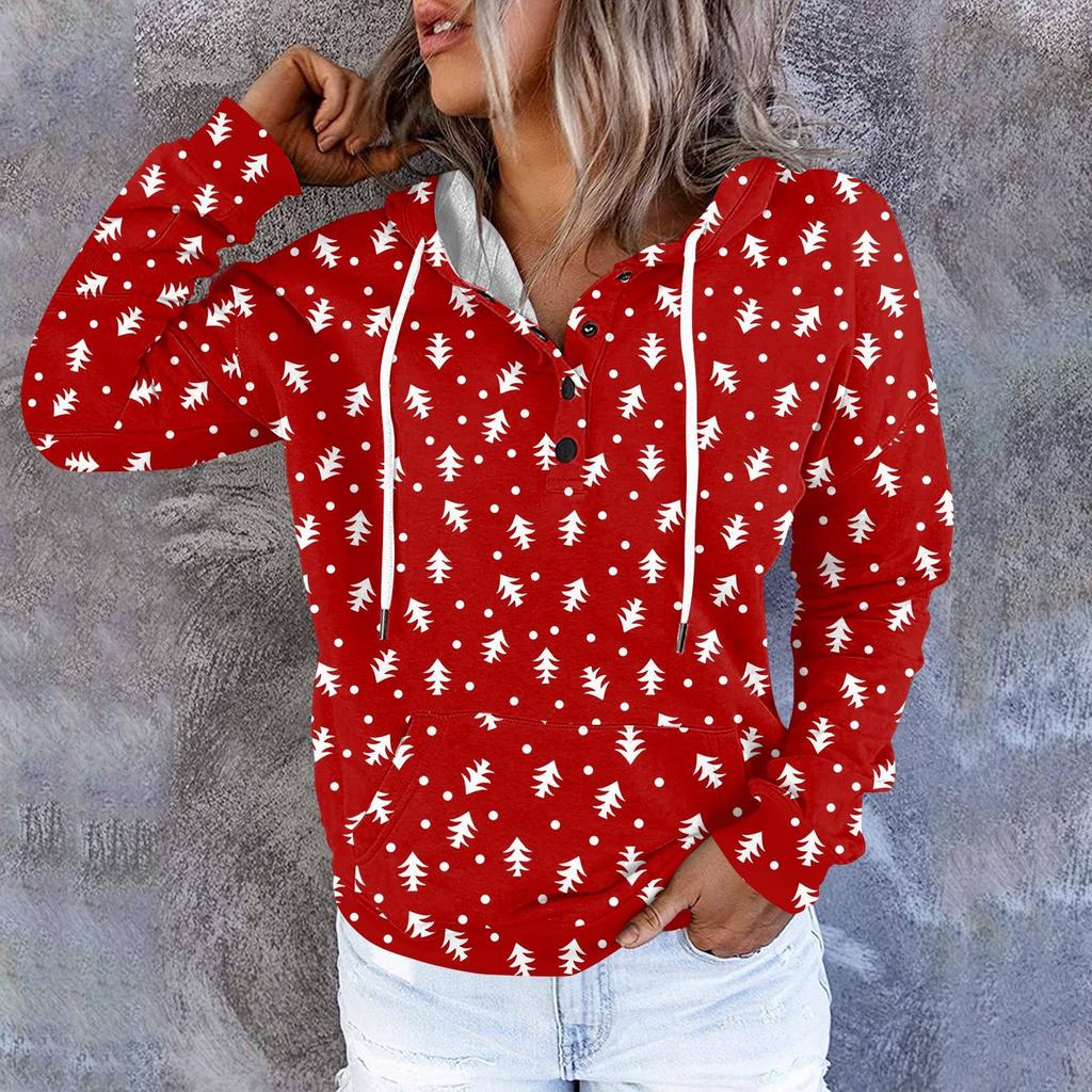Женские повседневные модные принты с длинным рукавом на пуговицах пуловеры с капюшоном толстовки
