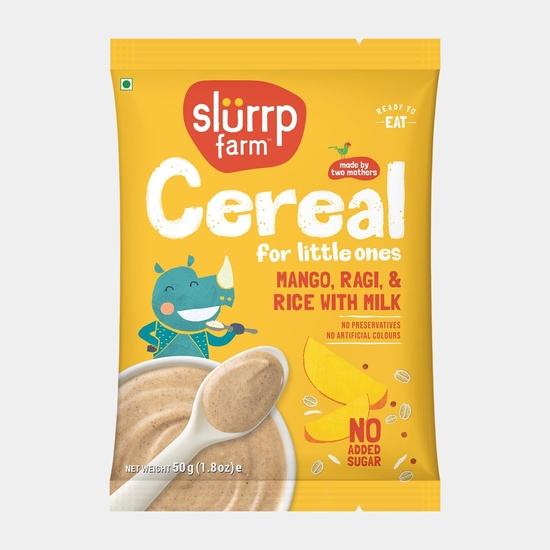 Slurrp Farm No Added Sugar Instant Cereal | Ragi, Rice and Banana with Milk | Free Mango Cereal Trial Pack | 200g + Free 50g