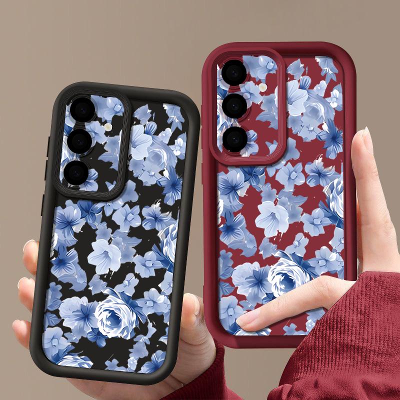 Мягкий чехол для телефона с узором синих цветов для Samsung Galaxy S26 S25 S24 S23 S22 S21 Ultra S25 Edge S24 S25 FE S22 Plus, задняя крышка из ТПУ