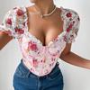 French Floral Puff Sleeve Fishbone Top for Women – Autumn Style