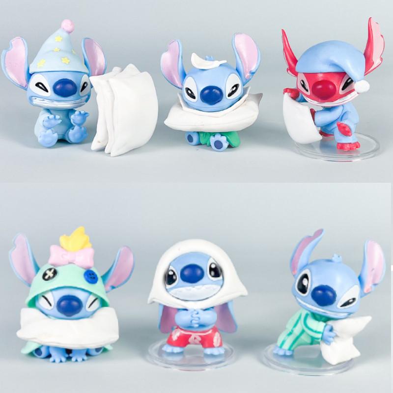 6 Pcs Stitch Sleepwear Pillow Design Mini Model Desktop Ornament Decor Set For Kids And Fans