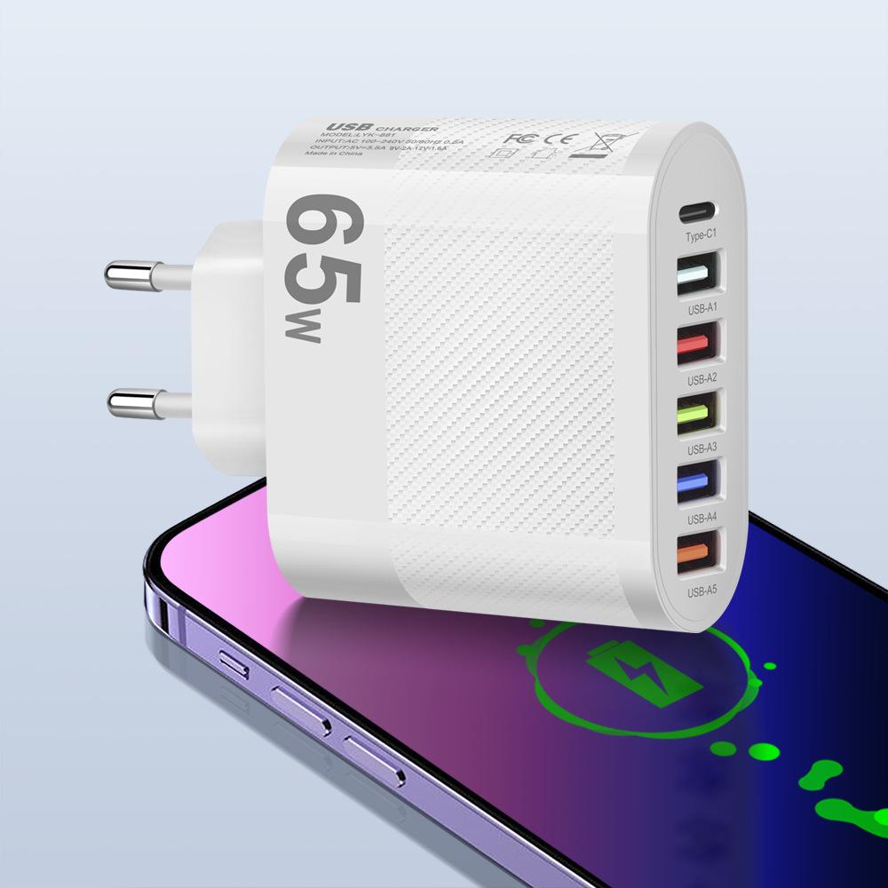 5-портовое USB Type-C зарядное устройство со сменными вилками EU/US/UK/KR для путешествий