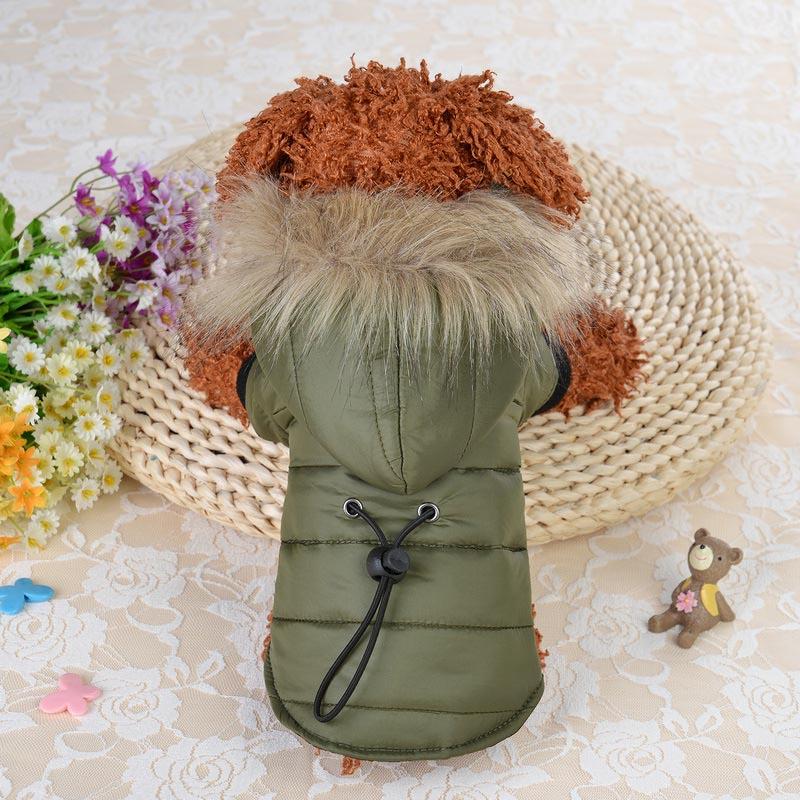 Warm Small Dog Clothes Winter Solid Color Coat Soft Fur Hood Puppy Jacket Waist Paded Warm Outfits for Chihuahua Bichon