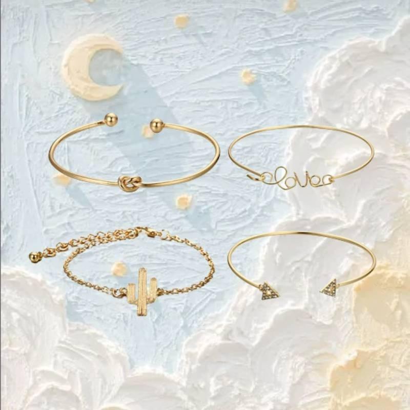 Винтажный набор браслетов «Узел кактуса» из 4 предметов, браслет с треугольным бриллиантом