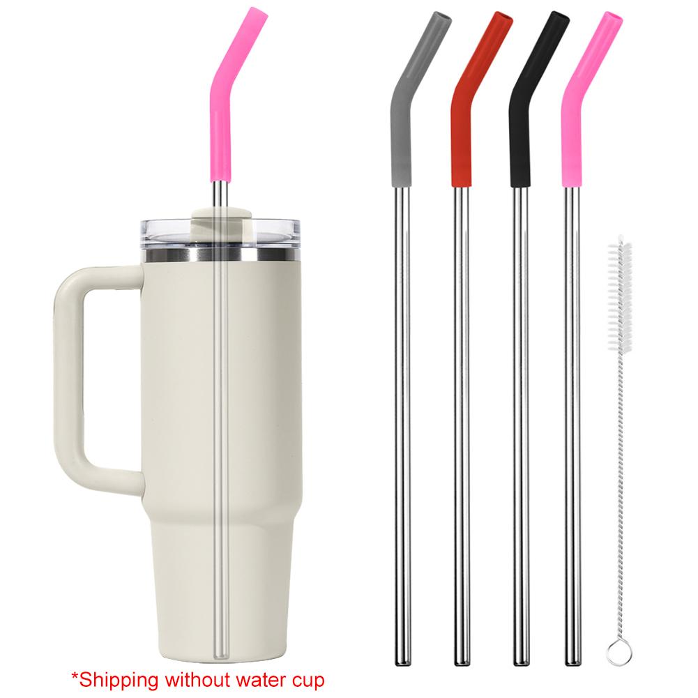 4Pcs Stainless Steel Straw with Silicone Tip Straw Brush Stainless Steel Straws Replacement with Cover for Stanley 40oz Tumbler
