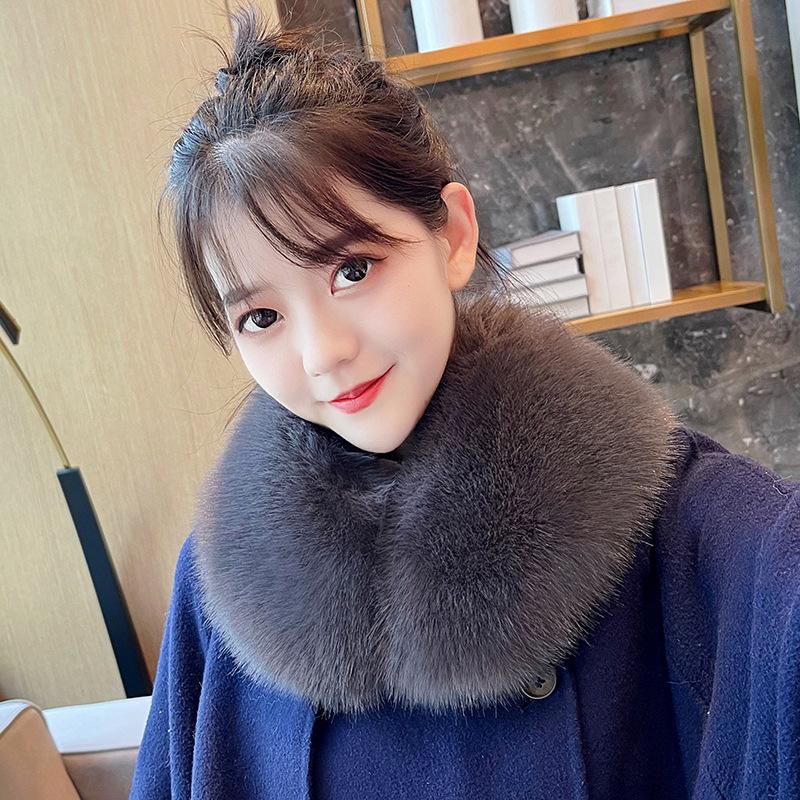 Зимний утолщенный искусственный мех лисьего меха для мужчин и женщин, универсальный хлопковый шарф для одежды, пальто с круглым вырезом, женский шарф