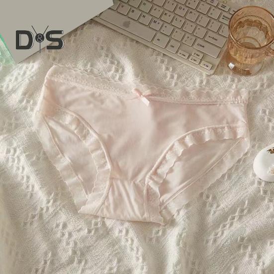 Women Panties Seamless Lace Bow Decor Soft Solid Color Elastic Thin High Waist Quick Drying Breathable Anti Septic Lady Underpants Briefs