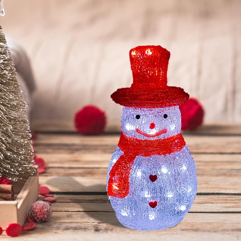 Christmas Glowing Snowman Decoration Decor for Room Indoor Outdoor Red Hat Height 22cm