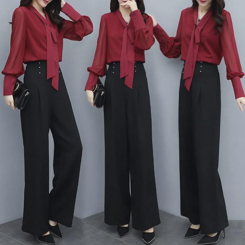 2025 Women's Fashion: Southeast Asia Two-Piece Set - Wide-Leg Pants & Loose Long-Sleeve Casual Suit Korean Style.