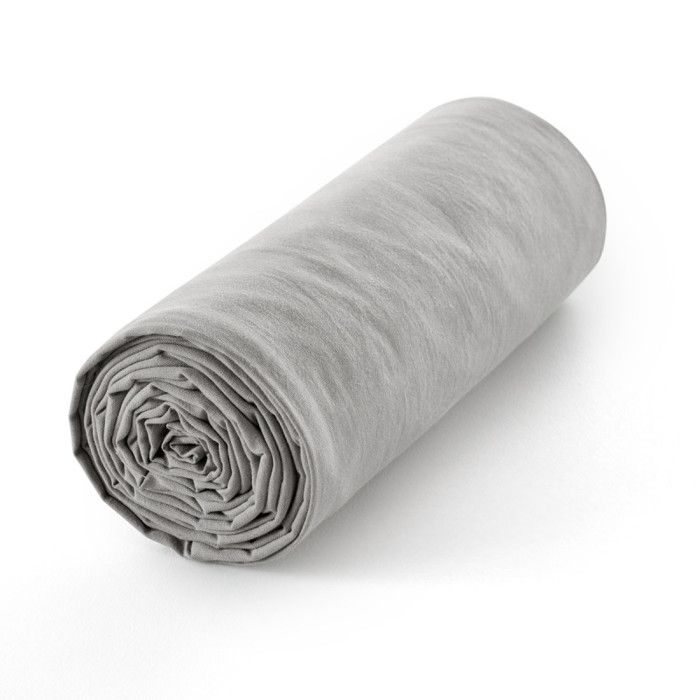 Drap housse "Drift" pur coton teint lavé 57 fils/cm² toutes dimensions - Gris clair - 140 x 190 cm bonnet de 30 cm