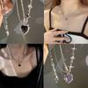 Кристаллическое сердце ожерелье кристаллическое сердце многослойная блестящая цепь Y2K ключичная цепь женщины девушки