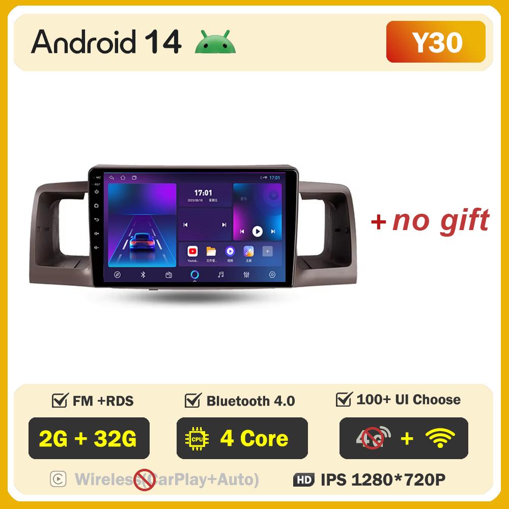 Android 14 для Toyota Corolla E130 E120 2000-2004 Автомобильный мультимедийный видеоплеер Carplay Экран Интеллектуальные системы GPS-навигация