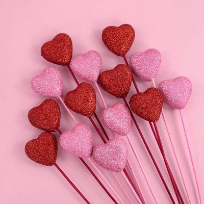 10 шт. Многоразовые блестящие сердца Палочки для DIY Цветочных букетов Ваз Декоративные палочки Из пенопласта Красное сердце Ветка День Святого Валентина