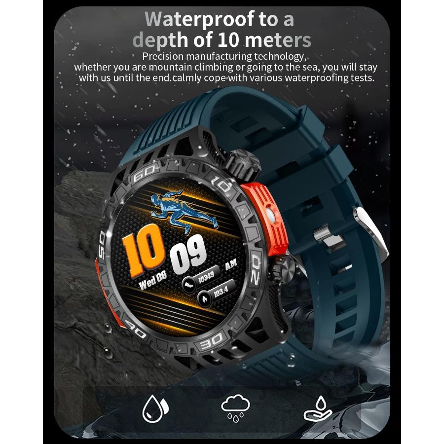 Умные часы HT22 IP68 Водонепроницаемые мужские оригинальные часы с Bluetooth-звонком, монитором здоровья, светодиодным фонариком и 100+ спортивными режимами