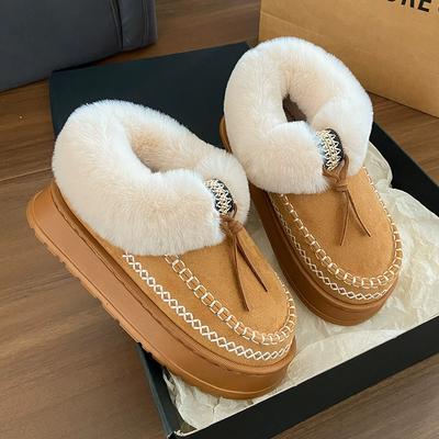 Модные хлопковые тапочки женские зимние бархатные на платформе нескользящие для улицы теплые плюшевые зимние ботинки 2025 новинка