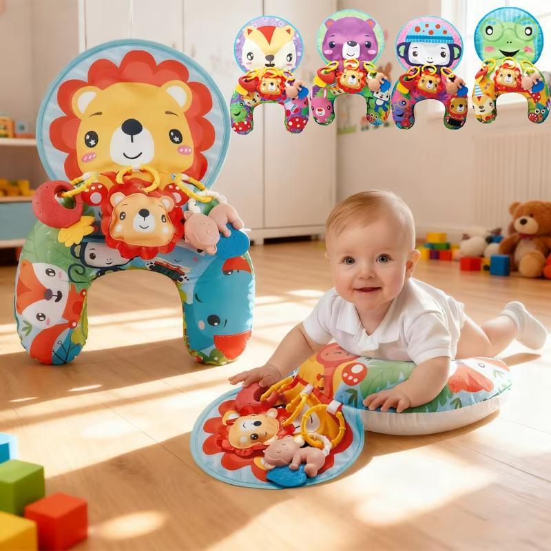 Игрушки для малышей Подушка для животтика Мультяшные животные Подушка для лежания Высококонтрастные двусторонние сенсорные игрушки Подушка для тренировки головы новорожденного