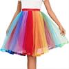 Юбка для танцев с разноцветной радугой, эластичный пояс, высокая талия, юбка-пачка миди, длина до середины икры, милый стиль