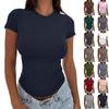 Женская мода Повседневный топ с круглым вырезом однотонный с коротким рукавом