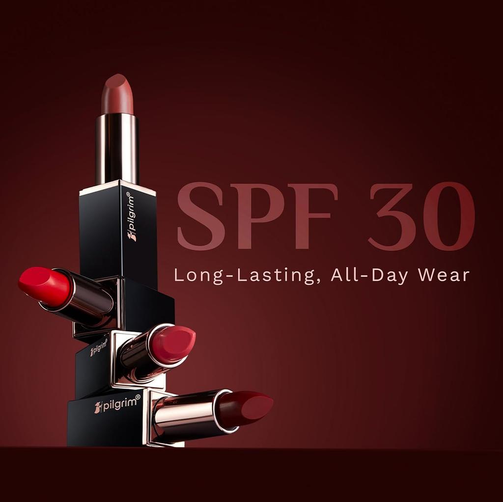 Pilgrim Matte Me Up Bullet Lipstick Ruby Revolt 25 Velvet Matte Finish Creamy Lightweight SPF 30 Long Wear 4.2 g Bold