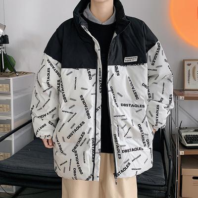 Мужская и женская куртка в гонконгском стиле с воротником-стойкой и буквенным принтом, осенне-зимняя куртка из утолщенного бархата, мужская стеганая куртка, одежда для пар