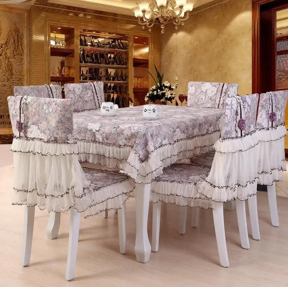 Европейская вышитая скатерть, современная простая розовая прямоугольная кружевная скатерть, чехлы на обеденные стулья, домашняя антигрязная подушка