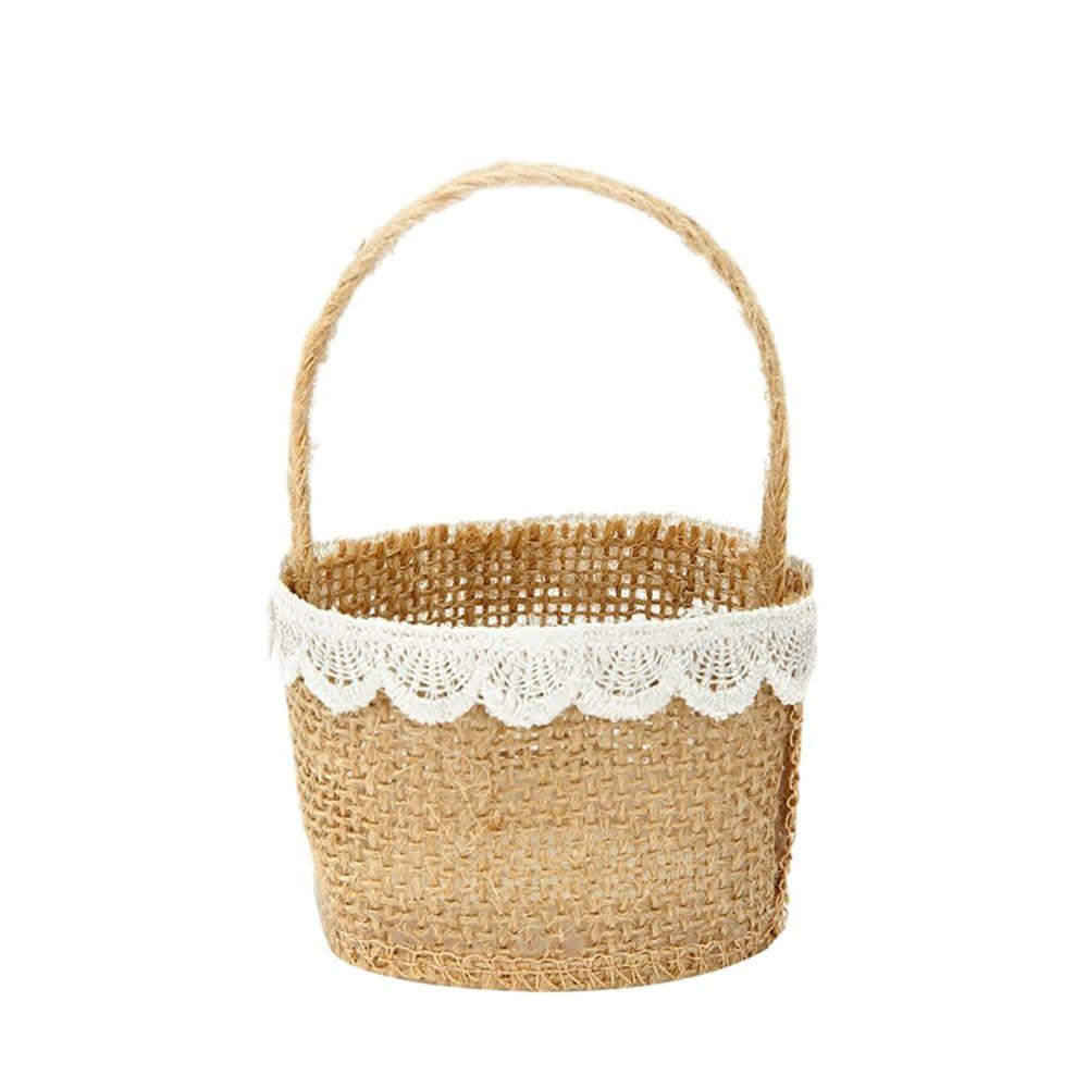 2pcs Lace Bowknot Flower Girl Basket Retro Candy Gift Bag Wedding Ceremony Party Decoration