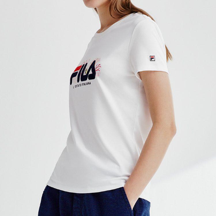 Fila Футболки Женские Белые С Круглым Вырезом Умеренно Прямого Кроя F11W928129FWT